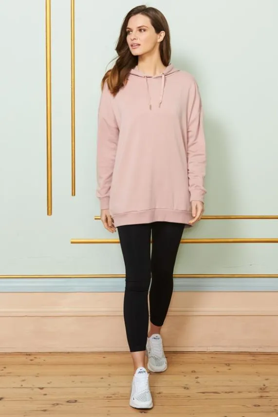 Sosandar Rose Pink Longline Hooded Top With Pockets Rose Pink Women Activewear