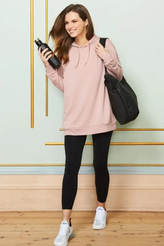 Sosandar Rose Pink Longline Hooded Top With Pockets Rose Pink Women Activewear
