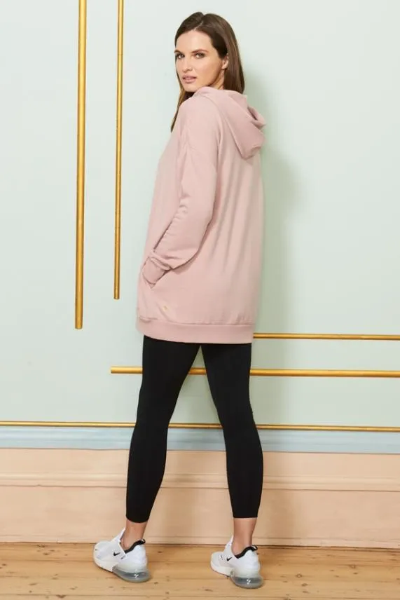 Sosandar Rose Pink Longline Hooded Top With Pockets Rose Pink Women Activewear