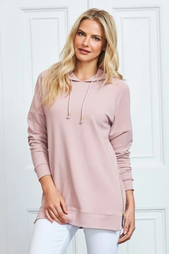 Sosandar Rose Pink Longline Sweatshirt With Gold Zip Detail Rose Pink Women Leisurewear