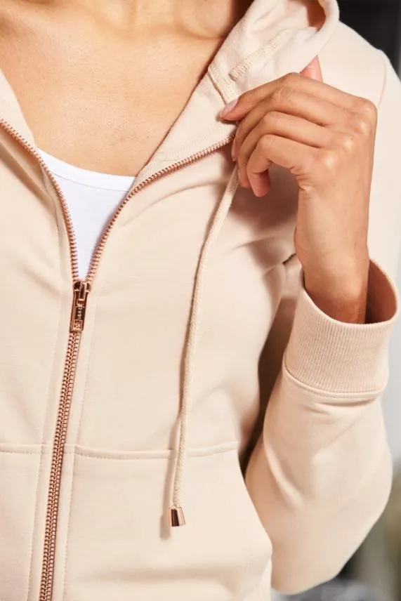 Sosandar Seychelles Sand Premium Hooded Top With Rose Gold Trim Women Loungewear