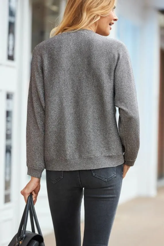 Sosandar Silver Metallic Knit Jumper Silver Women Knitwear