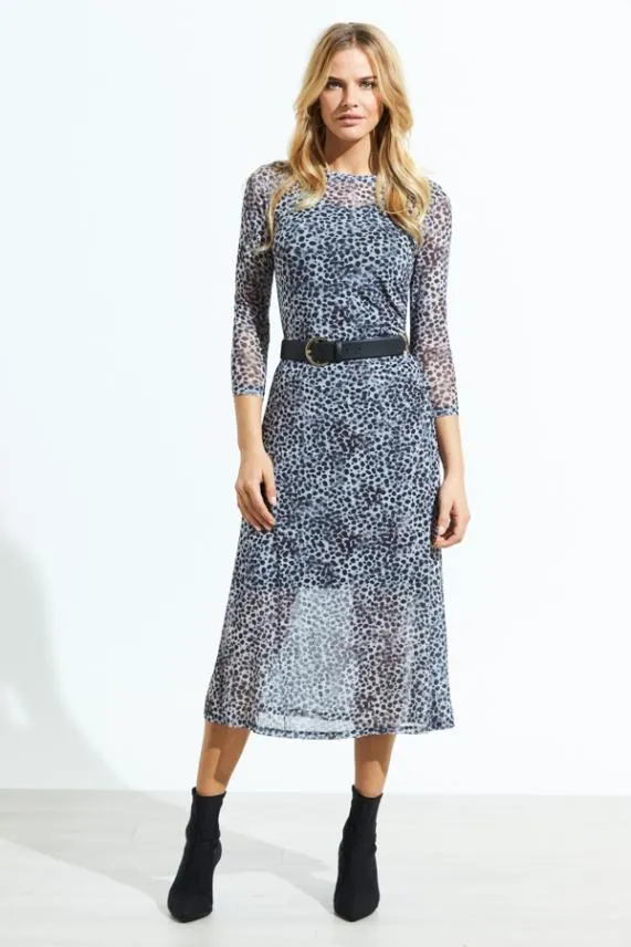 Sosandar Snow Leopard Print Mesh Dress Women Dresses