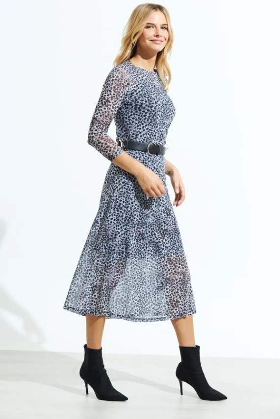 Sosandar Snow Leopard Print Mesh Dress Women Dresses