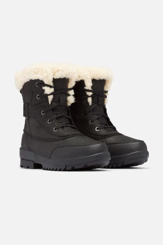 Sosandar Sorel Black Leather Shearling Collar Hiker Boot Black Women Boots