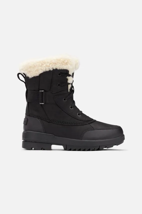 Sosandar Sorel Black Leather Shearling Collar Hiker Boot Black Women Boots