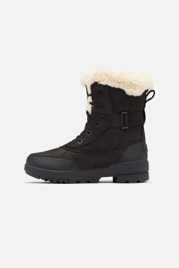 Sosandar Sorel Black Leather Shearling Collar Hiker Boot Black Women Boots