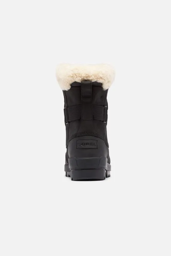 Sosandar Sorel Black Leather Shearling Collar Hiker Boot Black Women Boots
