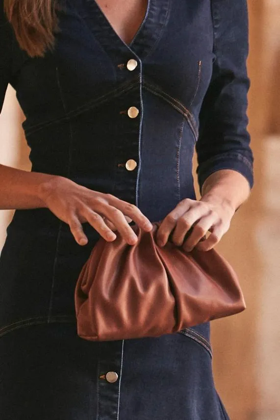 Sosandar Tan Faux Leather Pouch Bag Tan Women Bags and Belts