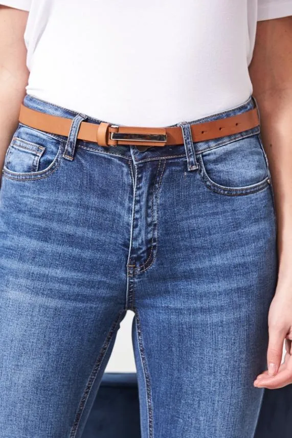 Sosandar Tan Leather Slim Waist Belt With Silver Clasp Silver Women Bags and Belts Sosandar Tan Leather Slim Waist Belt With Silver Clasp Silver Women Bags and Belts