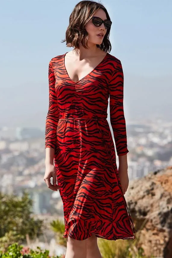 Sosandar Tiger Print Slinky Midi Dress Women Dresses