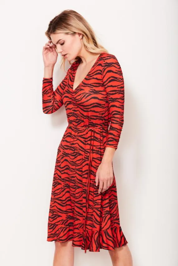 Sosandar Tiger Print Slinky Midi Dress Women Dresses