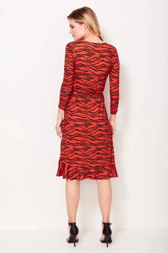 Sosandar Tiger Print Slinky Midi Dress Women Dresses