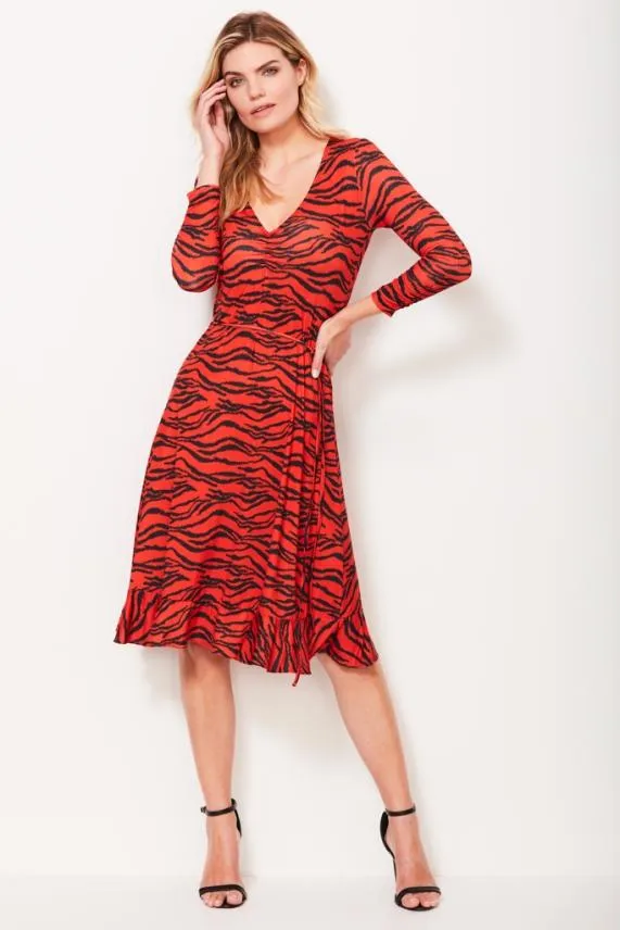 Sosandar Tiger Print Slinky Midi Dress Women Dresses