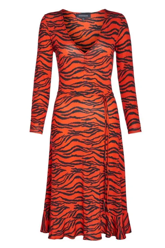 Sosandar Tiger Print Slinky Midi Dress Women Dresses