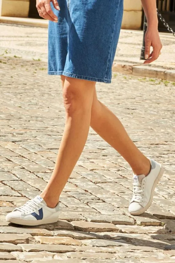 Sosandar Victoria Azul Blue V Detail Leather Trainers Blue Women Trainers 8211 Superga and Victoria