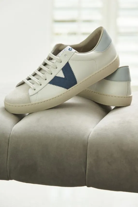 Sosandar Victoria Azul Blue V Detail Leather Trainers Blue Women Trainers 8211 Superga and Victoria
