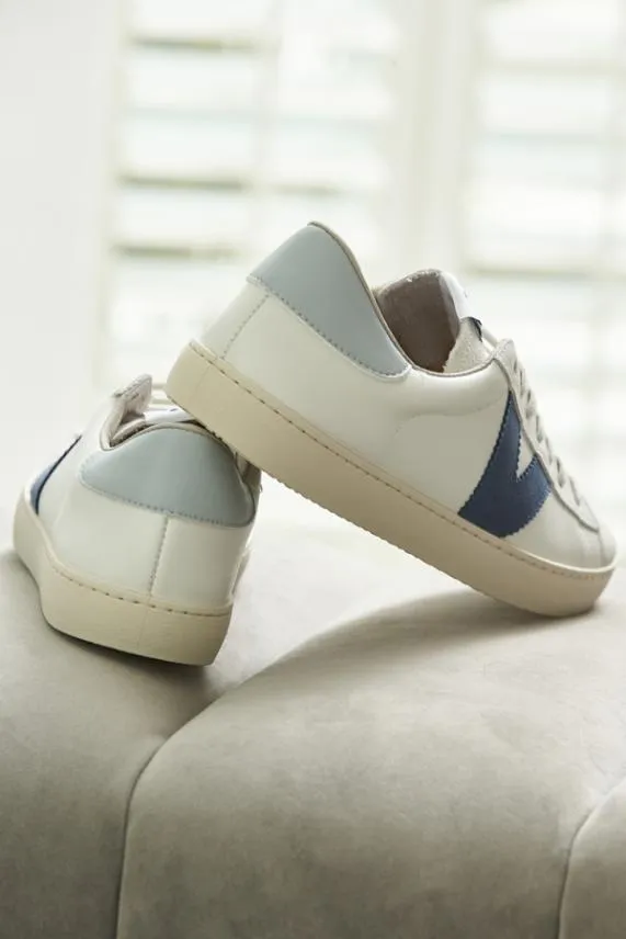 Sosandar Victoria Azul Blue V Detail Leather Trainers Blue Women Trainers 8211 Superga and Victoria