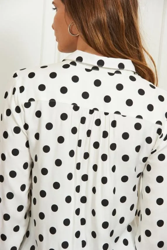 Sosandar White and Black Spot Print Pocket Detail Shirt White Black Women Tops