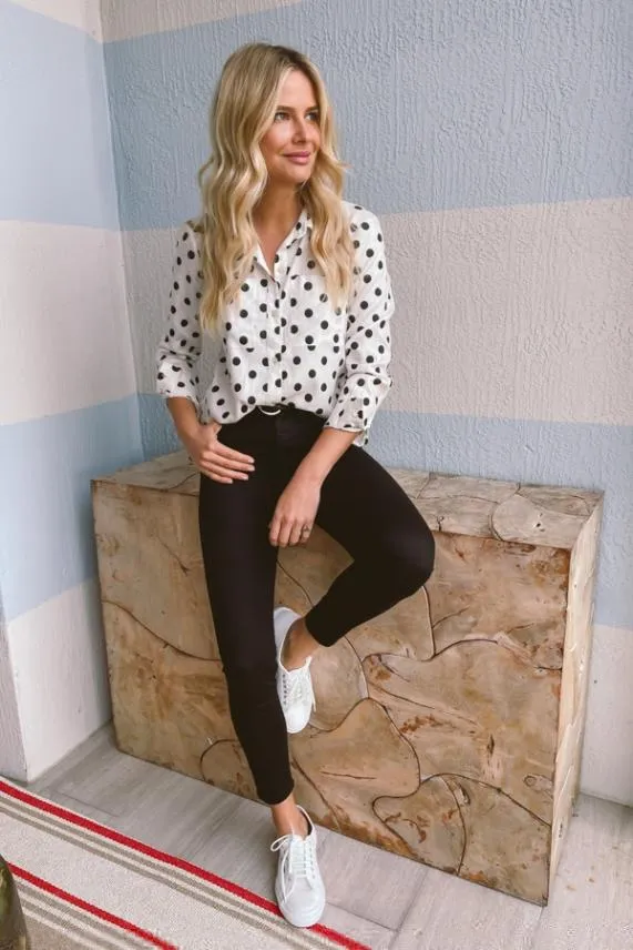 Sosandar White and Black Spot Print Pocket Detail Shirt White Black Women Tops
