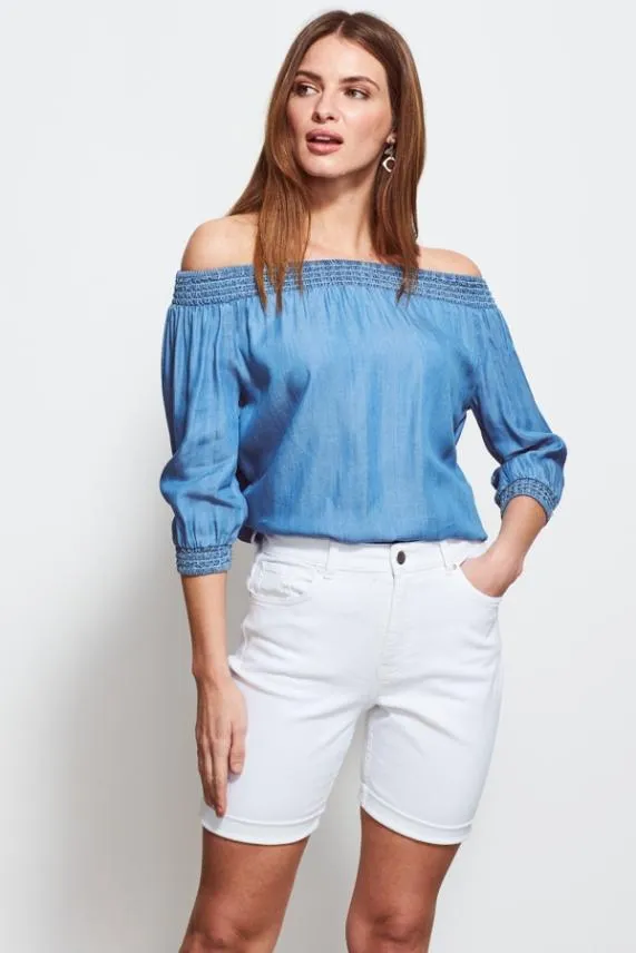 Sosandar White Longline Denim Shorts White Women Shorts