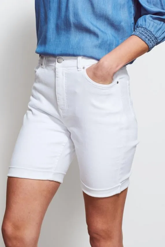 Sosandar White Longline Denim Shorts White Women Shorts