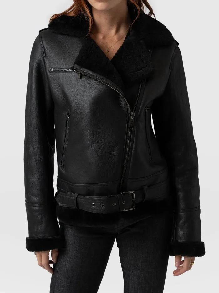 Spitfire Shearling Jacket 8211 Black Black Women Saint And Sofia Coats and Jackets
