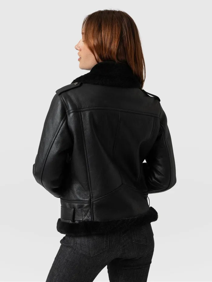 Spitfire Shearling Jacket 8211 Black Black Women Saint And Sofia Coats and Jackets