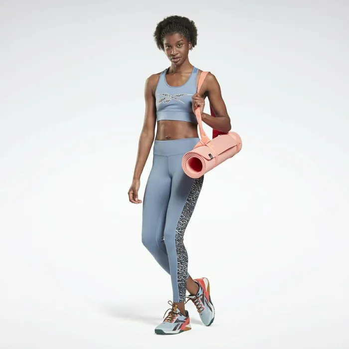 Sports Bras Womens Reebok Modern Safari HighNeck Sports Bra Blue Slate