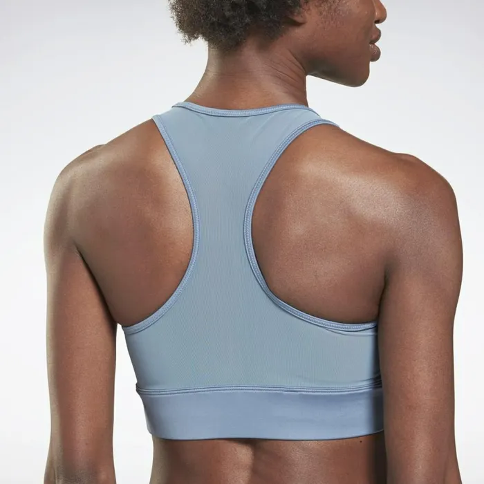 Sports Bras Womens Reebok Modern Safari HighNeck Sports Bra Blue Slate