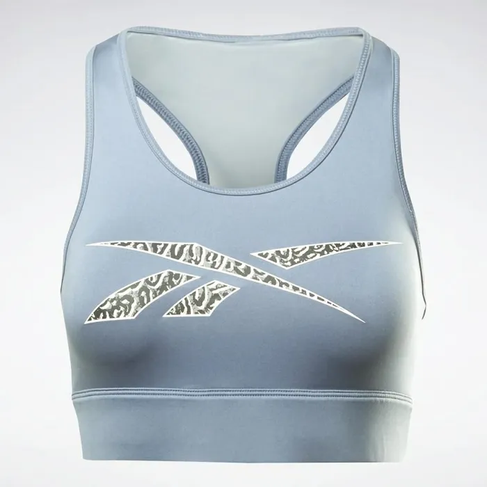 Sports Bras Womens Reebok Modern Safari HighNeck Sports Bra Blue Slate