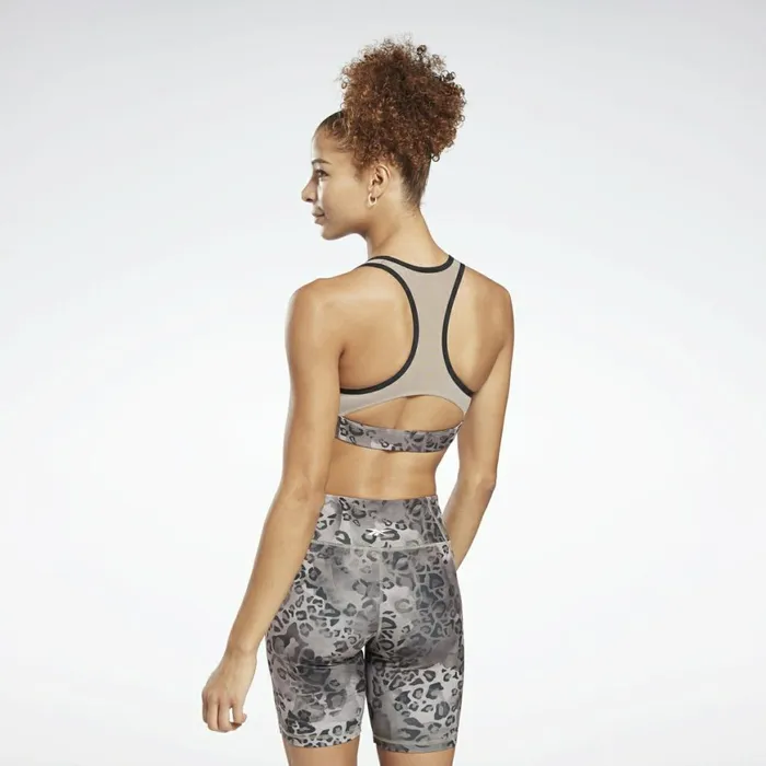 Sports Bras Womens Reebok Modern Safari Lux Racer Padded MediumImpact Sports Bra Grey