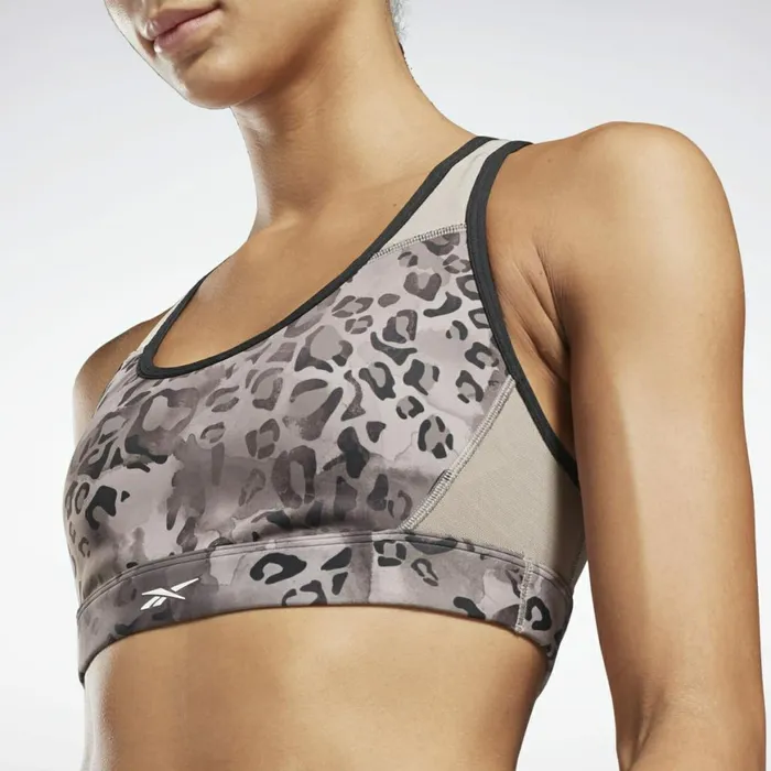 Sports Bras Womens Reebok Modern Safari Lux Racer Padded MediumImpact Sports Bra Grey