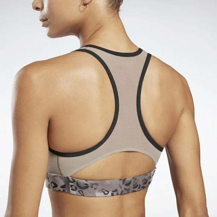 Sports Bras Womens Reebok Modern Safari Lux Racer Padded MediumImpact Sports Bra Grey