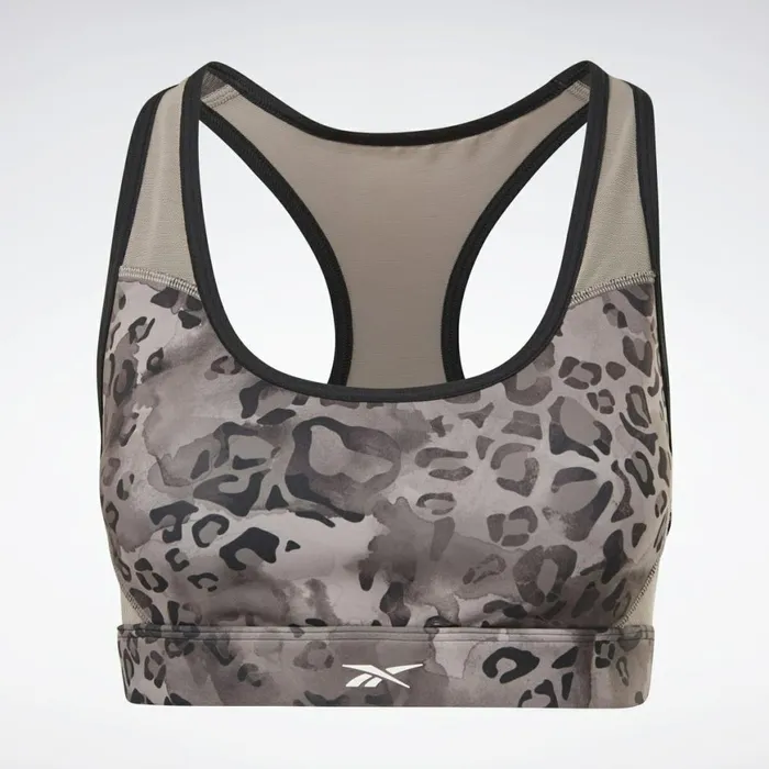 Sports Bras Womens Reebok Modern Safari Lux Racer Padded MediumImpact Sports Bra Grey