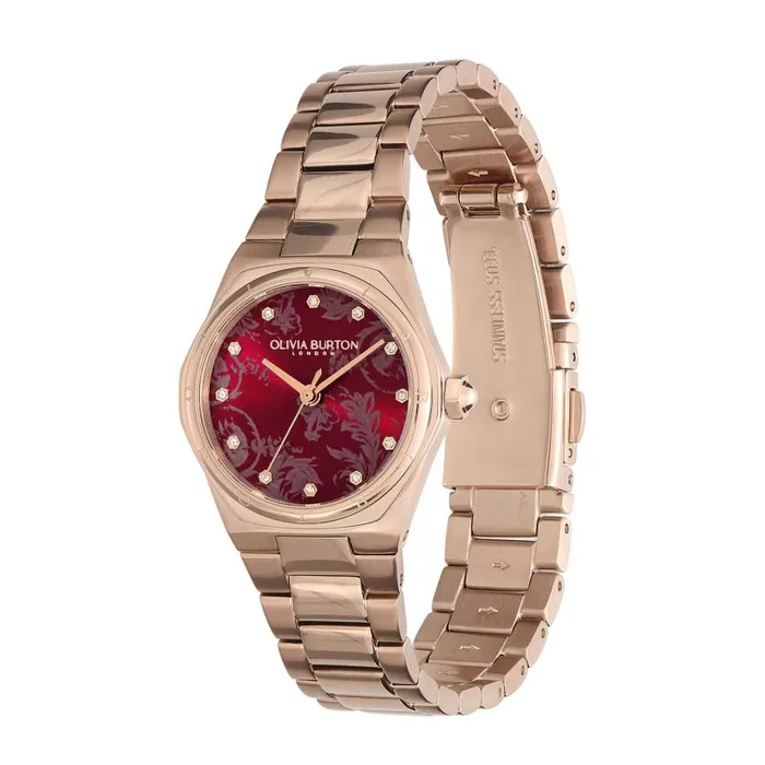Sports Luxe Watches Women Olivia Burton 28mm Mini Hexa Cranberry and Carnation Gold Bracelet Watch