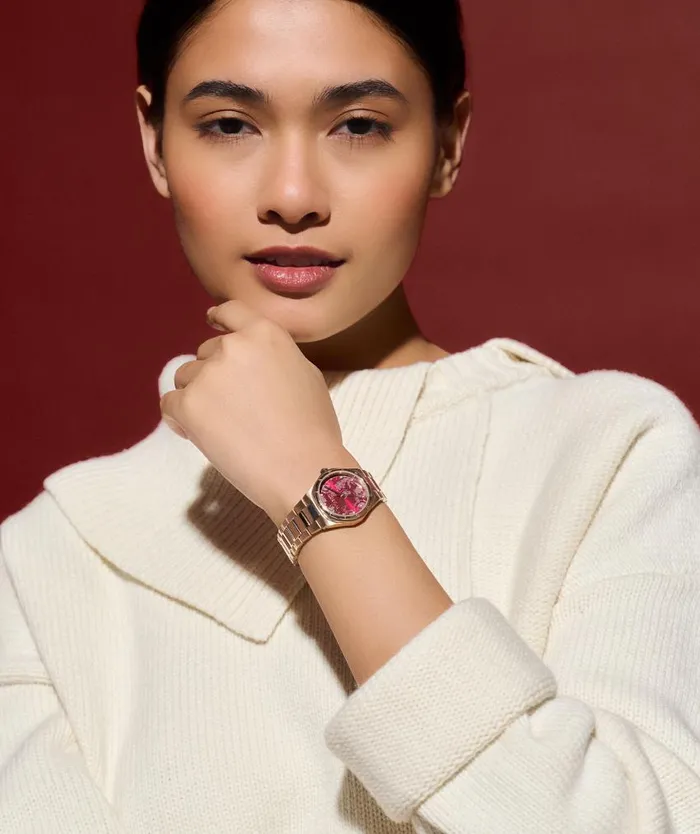 Sports Luxe Watches Women Olivia Burton 28mm Mini Hexa Cranberry and Carnation Gold Bracelet Watch