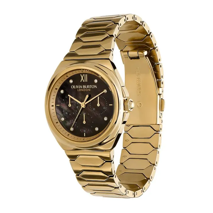 Sports Luxe Watches Women Olivia Burton 36mm Lustre MultiFunction Black and Gold Bracelet Watch