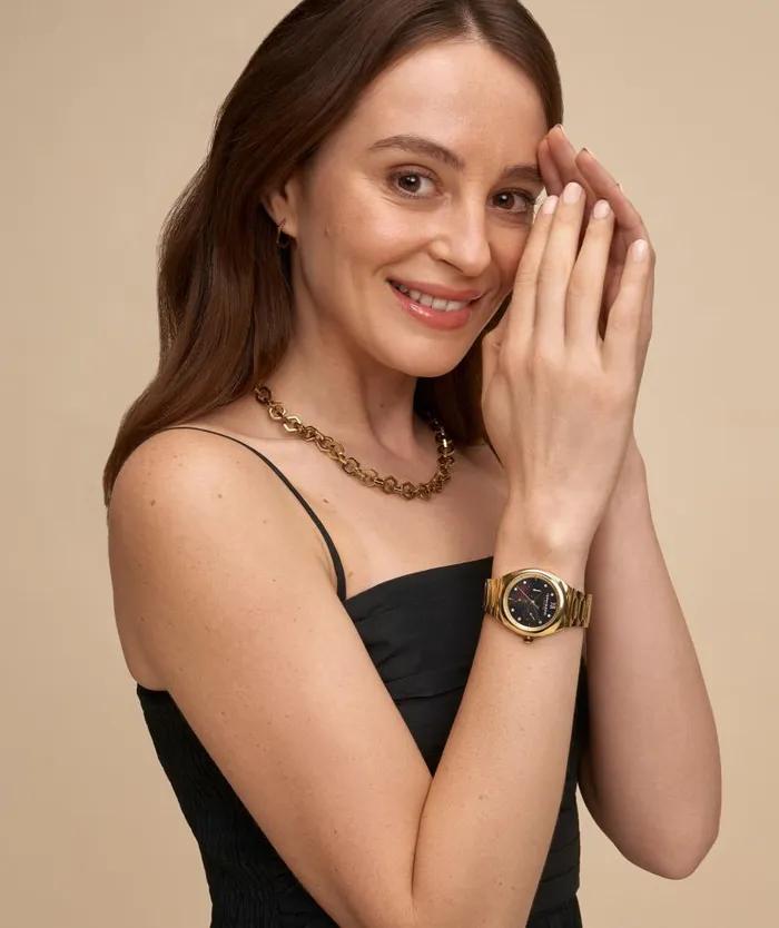 Sports Luxe Watches Women Olivia Burton 36mm Lustre MultiFunction Black and Gold Bracelet Watch