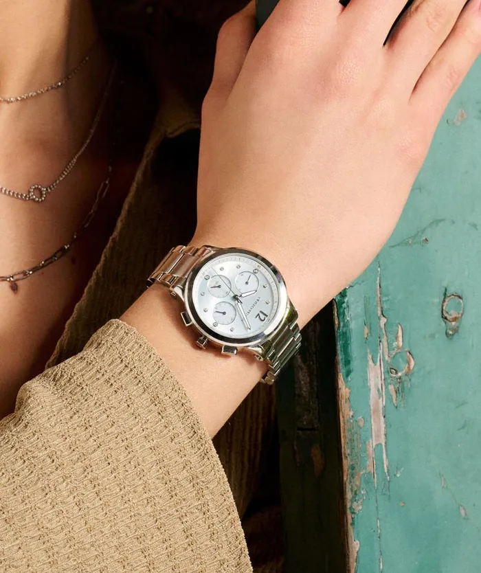Sports Luxe Watches Women Olivia Burton 38mm MultiFunction Blue and Silver Bracelet Watch