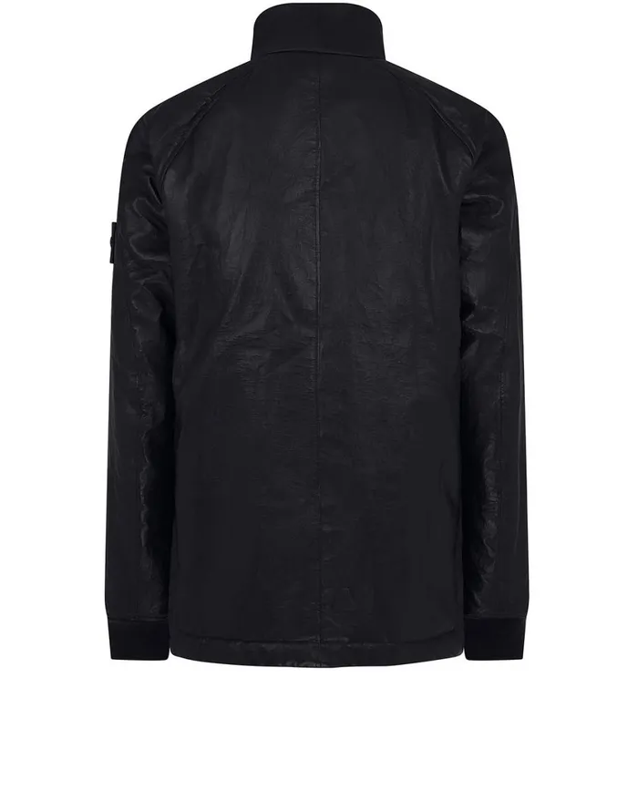 Stone Island Coats 038 Jackets 002F3 Featherweight Leather With Stretch Wool Nylon Down Ghost Piece Blouson In Black 8211 Mens