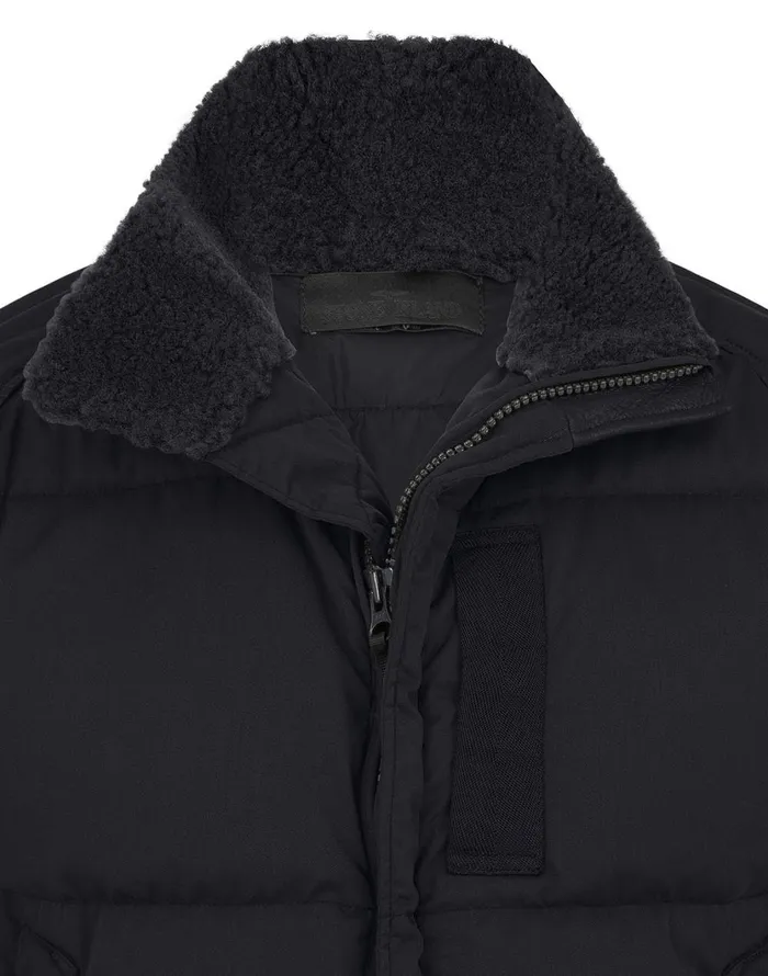 Stone Island Coats 038 Jackets 002F3 Featherweight Leather With Stretch Wool Nylon Down Ghost Piece Blouson In Black 8211 Mens