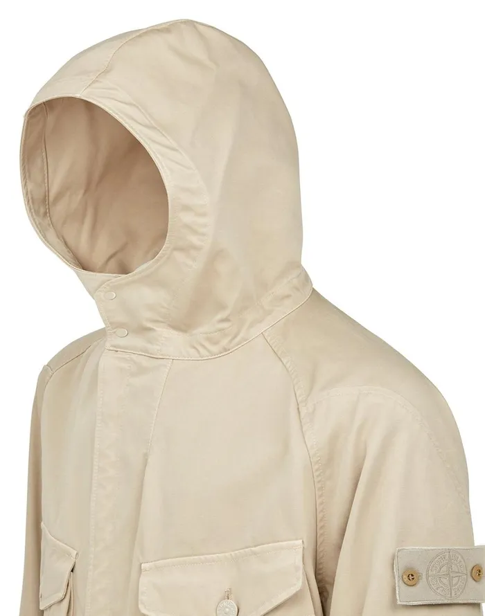 Stone Island Coats 038 Jackets 441F1 Raso Gommato Double Ghost Piece Hooded Jacket In Beige 8211 Mens
