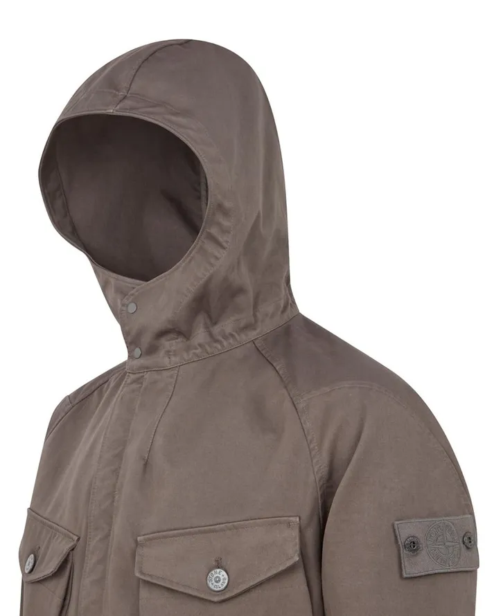 Stone Island Coats 038 Jackets 441F1 Raso Gommato Double Ghost Piece Hooded Jacket In Smoky Grey 8211 Mens