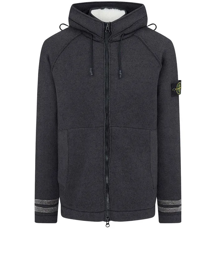 Stone Island Coats 038 Jackets 565A6 Felted Pure Wool Detachable Lining Hooded Jacket In Black 8211 Mens