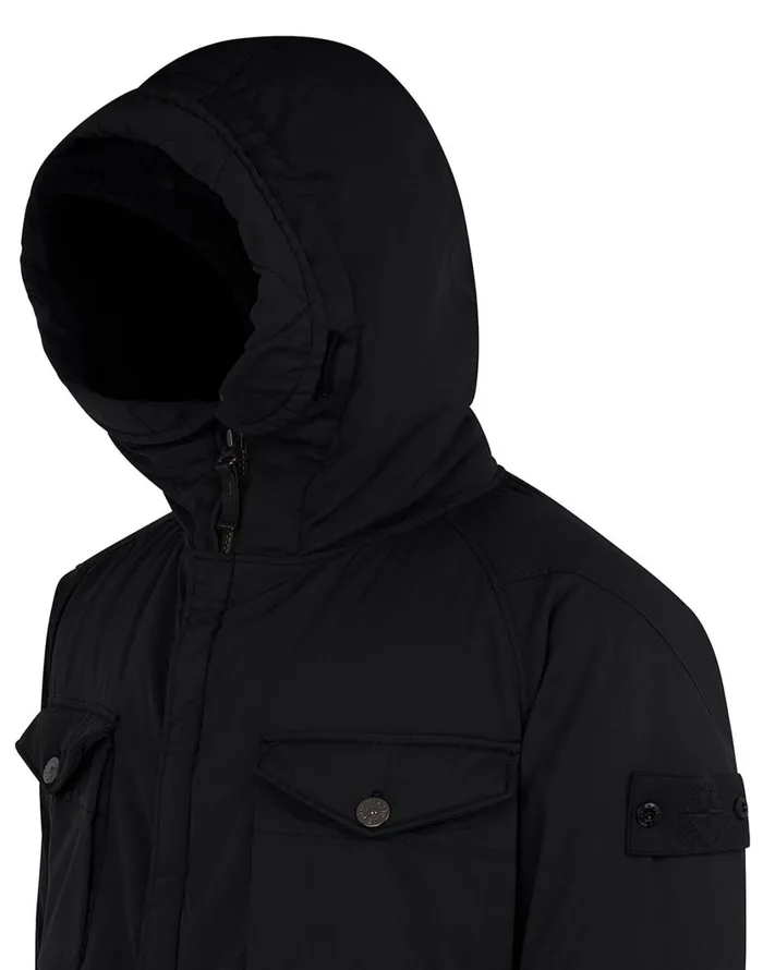 Stone Island Coats 038 Jackets 716F2 Stretch Wool NylonTc Down Ghost Piece Fishtail Parka In Black 8211 Mens