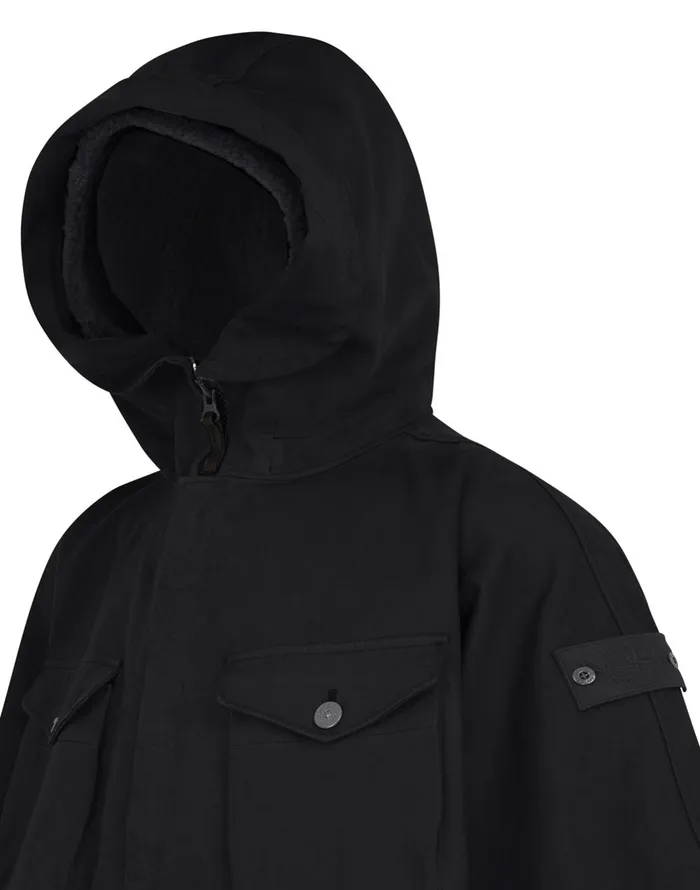 Stone Island Coats 038 Jackets 717F1 Raso Gommato Double Ghost Piece Hooded Cape In Black 8211 Mens