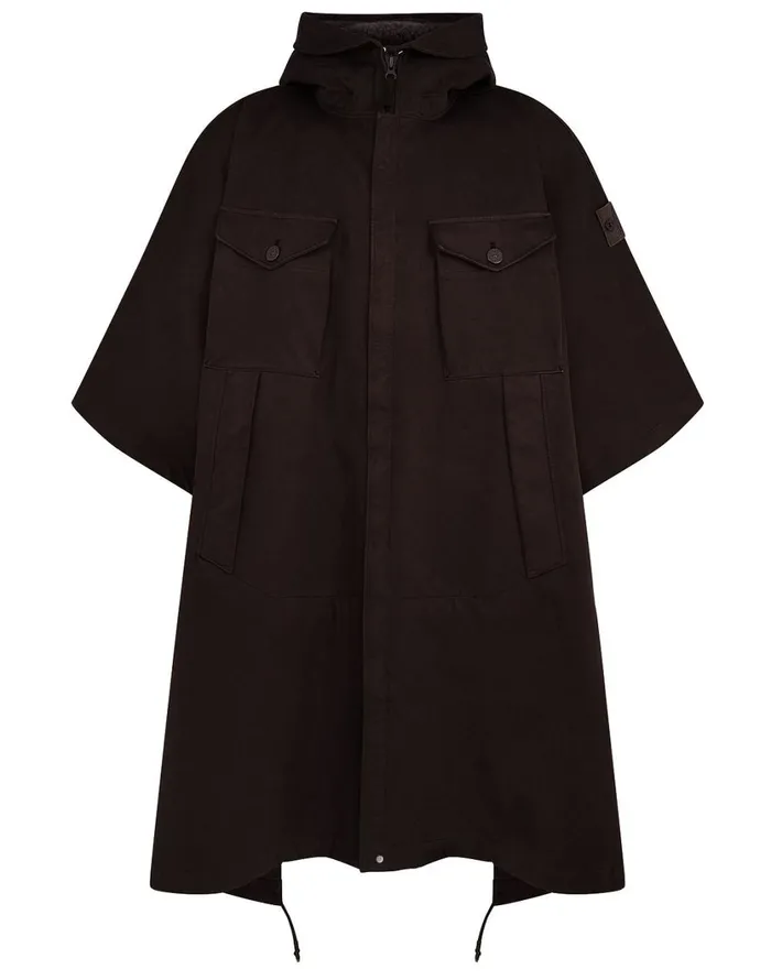 Stone Island Coats 038 Jackets 717F1 Raso Gommato Double Ghost Piece Hooded Cape In Dark Brown 8211 Mens Stone Island Coats 038 Jackets 717F1 Raso Gommato Double Ghost Piece Hooded Cape In Dark Brown 8211 Mens