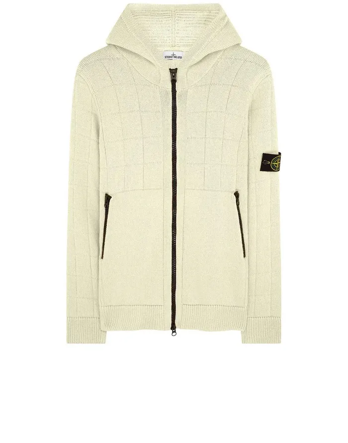 Stone Island Knitwear 579B7 Hooded Knitted Cardigan In Butter 8211 Mens