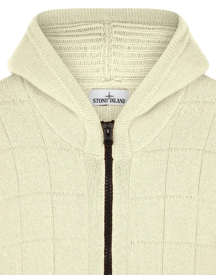 Stone Island Knitwear 579B7 Hooded Knitted Cardigan In Butter 8211 Mens